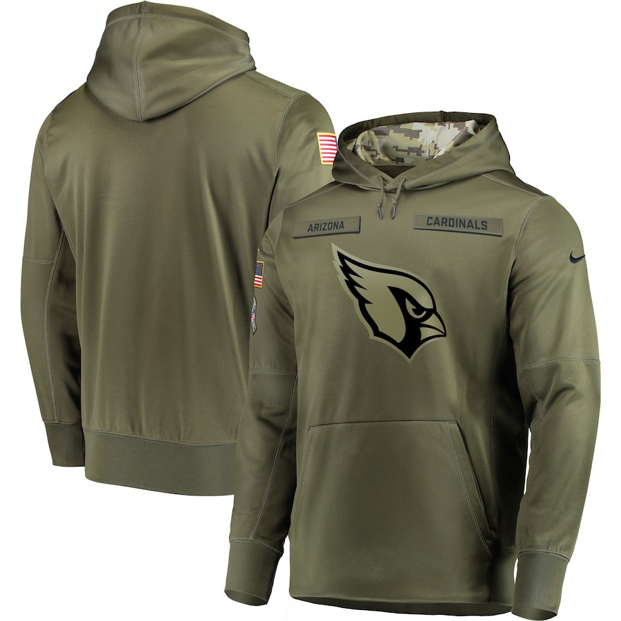 Men's Arizona Cardinals 2018 Olive Salute to Service Sideline Therma Performance Pullover Stitched NFL Hoodie